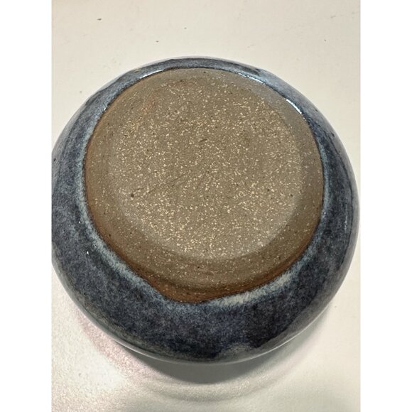 Studio Art Pottery Mini Vase Pot Artist Signed Blue Drip Short Squat Glazed - Picture 4 of 9